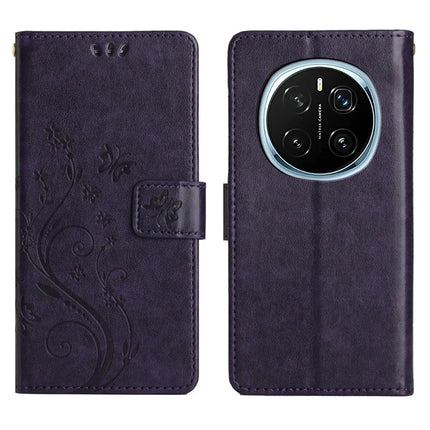 For Honor Magic7 Pro 5G Case PU Leather Phone Wallet Cover with Strap - Dark Purple