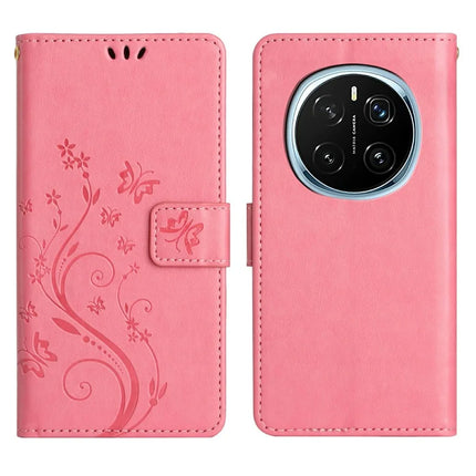 For Honor Magic7 Pro 5G Case PU Leather Phone Wallet Cover with Strap - Pink
