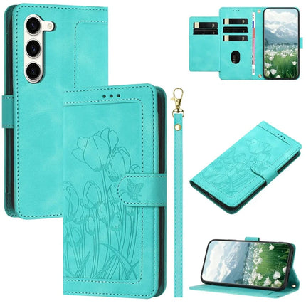 For Samsung Galaxy S23 Case Tulip Leather Phone Cover with 5 Card Slots Wallet - Green