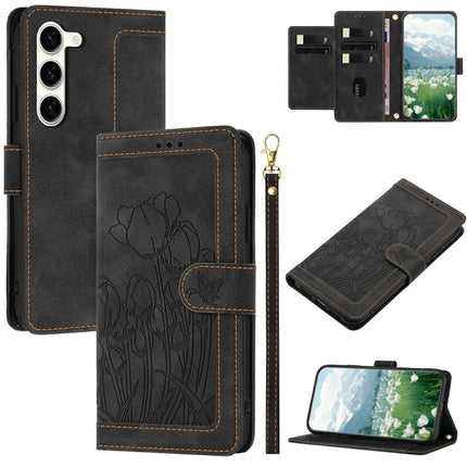 For Samsung Galaxy S23 Case Tulip Leather Phone Cover with 5 Card Slots Wallet - Black
