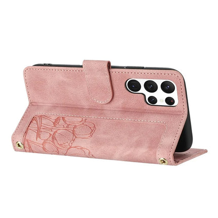 For Samsung Galaxy S23 Ultra Case Tulip Leather Phone Cover with 5 Card Slots Wallet