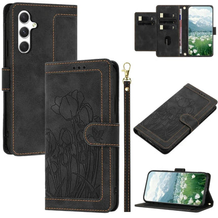 For Samsung Galaxy S23 FE Case Tulip Leather Phone Cover with 5 Card Slots Wallet - Black