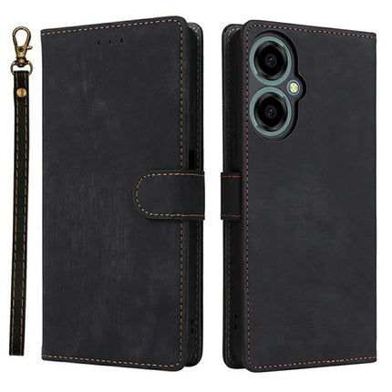 For BLU G64 Wallet Case RFID Blocking PU Leather Cover Stand View - Black