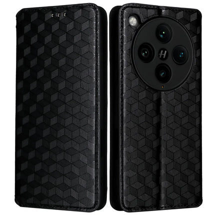 For Oppo Find X8 Pro 5G Wallet Case Rhombus Imprinted Leather Phone Cover - Black