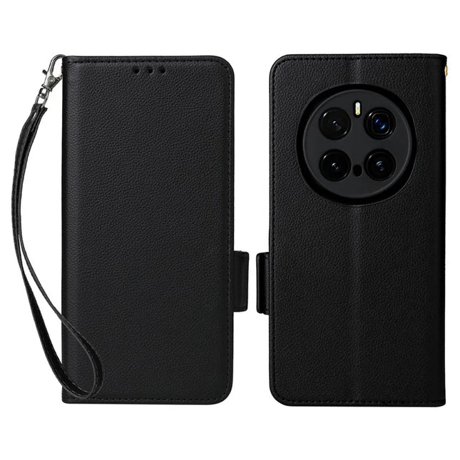 For Honor Magic7 Pro 5G Case Litchi Texture PU Leather Wallet Flip Phone Cover - Black