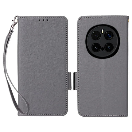 For Honor Magic7 Pro 5G Case Litchi Texture PU Leather Wallet Flip Phone Cover - Grey
