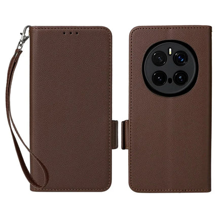 For Honor Magic7 Pro 5G Case Litchi Texture PU Leather Wallet Flip Phone Cover - Brown