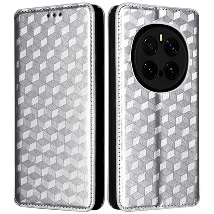 For Honor Magic7 Pro 5G Wallet Case Rhombus Imprinted Leather Phone Cover - Silver