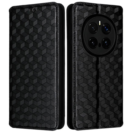 For Honor Magic7 Pro 5G Wallet Case Rhombus Imprinted Leather Phone Cover - Black