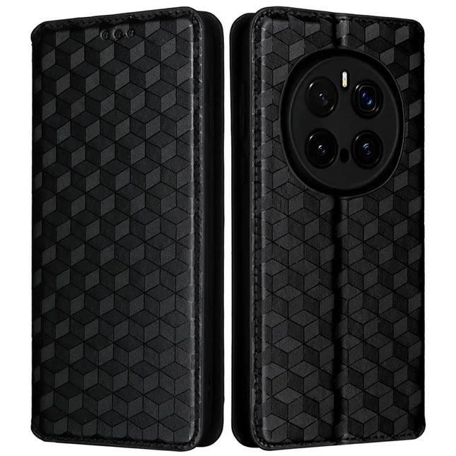 For Honor Magic7 Pro 5G Wallet Case Rhombus Imprinted Leather Phone Cover - Black