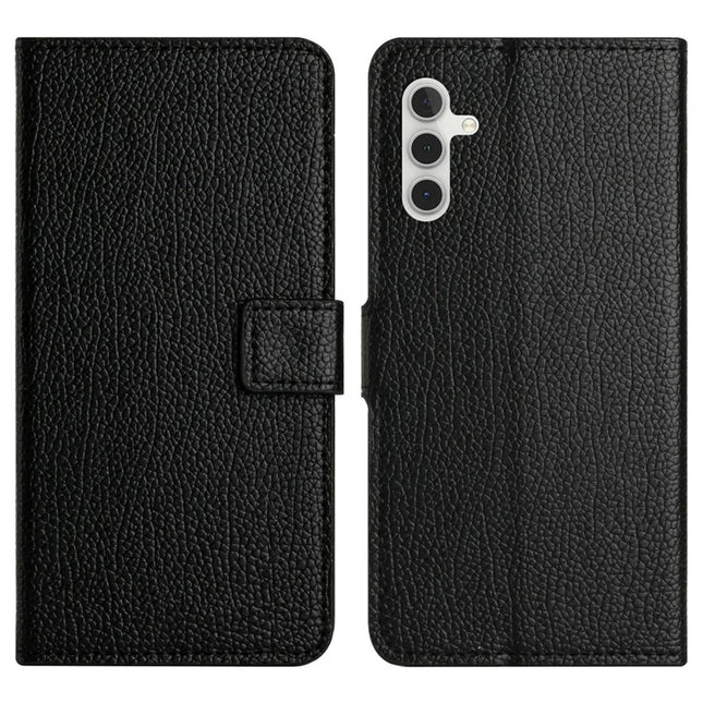 For Samsung Galaxy A26 5G Case PU Leather Wallet Phone Cover Litchi Texture, Black