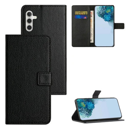 For Samsung Galaxy A26 5G Case PU Leather Wallet Phone Cover Litchi Texture, Black