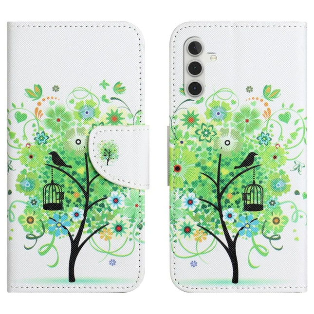 For Samsung Galaxy A26 5G Leather Case Pattern Printing Cross Texture Phone Cover - Green Tree
