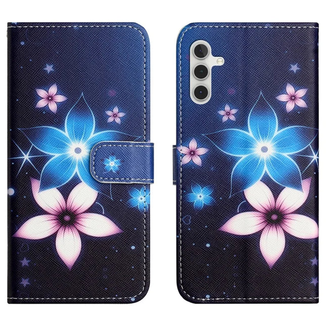 For Samsung Galaxy A26 5G Case Pattern Print PU Leather Wallet Phone Cover Cross Texture - Blue Flower