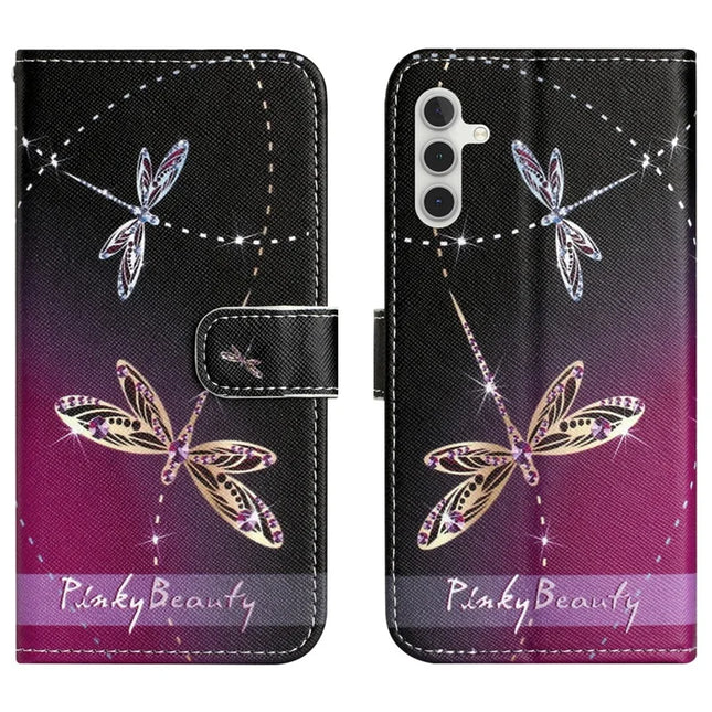 For Samsung Galaxy A26 5G Case Pattern Print PU Leather Wallet Phone Cover Cross Texture - Dragonfly