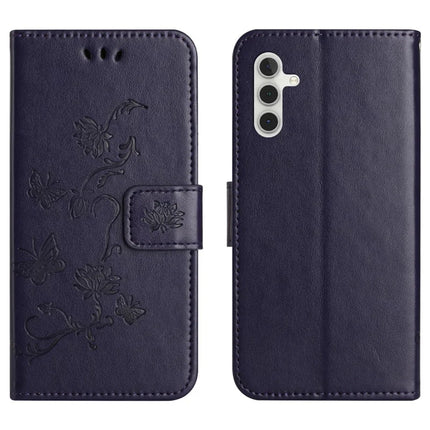 For Samsung Galaxy A26 5G Case Wallet Stand Imprinted Butterfly Flower PU Leather Phone Cover - Dark Purple