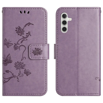 For Samsung Galaxy A26 5G Case Wallet Stand Imprinted Butterfly Flower PU Leather Phone Cover - Purple