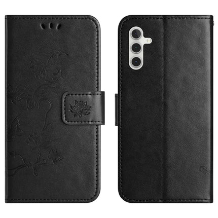 For Samsung Galaxy A26 5G Case Wallet Stand Imprinted Butterfly Flower PU Leather Phone Cover - Black