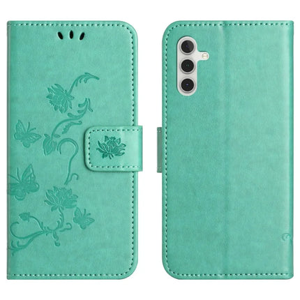 For Samsung Galaxy A26 5G Case Wallet Stand Imprinted Butterfly Flower PU Leather Phone Cover - Cyan