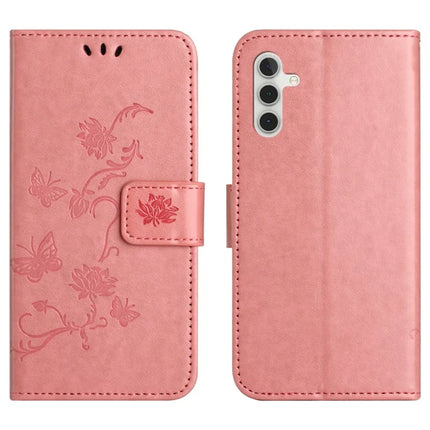 For Samsung Galaxy A26 5G Case Wallet Stand Imprinted Butterfly Flower PU Leather Phone Cover - Pink