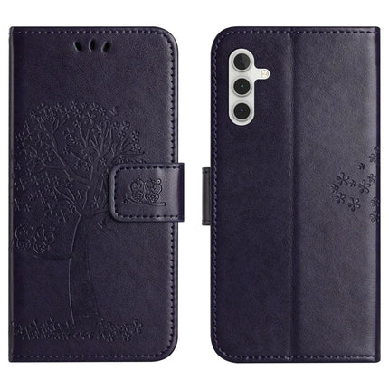 For Samsung Galaxy A26 5G Case PU Leather Owl Tree Imprinted Wallet Phone Cover - Dark Purple