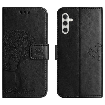 For Samsung Galaxy A26 5G Case PU Leather Owl Tree Imprinted Wallet Phone Cover - Black