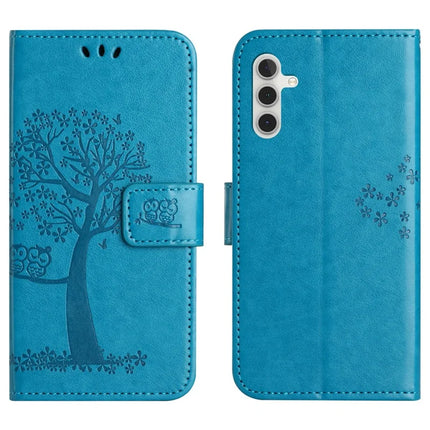 For Samsung Galaxy A26 5G Case PU Leather Owl Tree Imprinted Wallet Phone Cover - Blue