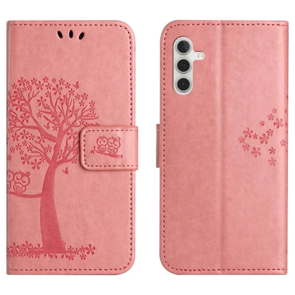For Samsung Galaxy A26 5G Case PU Leather Owl Tree Imprinted Wallet Phone Cover - Pink