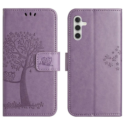 For Samsung Galaxy A26 5G Case PU Leather Owl Tree Imprinted Wallet Phone Cover - Purple