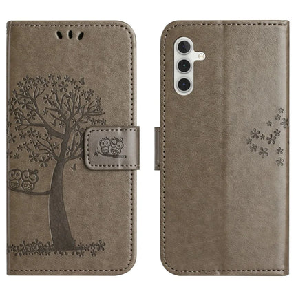 For Samsung Galaxy A26 5G Case PU Leather Owl Tree Imprinted Wallet Phone Cover - Grey
