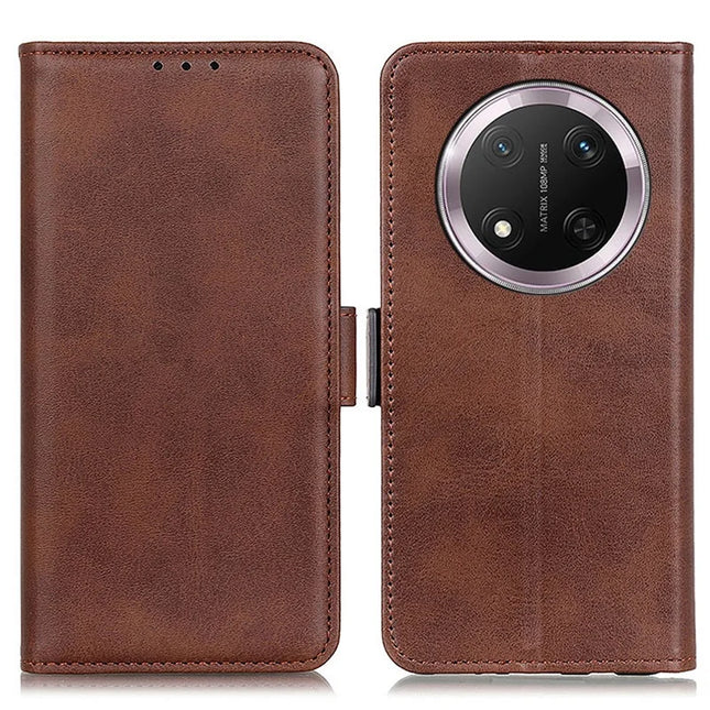 For Honor Magic7 Lite 5G / X9c 5G / X60 Pro 5G Case Stand Cowhide Texture PU Leather Phone Cover - Brown