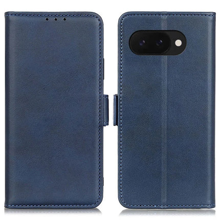 For Google Pixel 9a Case Stand Cowhide Texture PU Leather Phone Cover - Blue