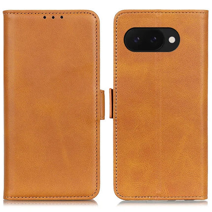 For Google Pixel 9a Case Stand Cowhide Texture PU Leather Phone Cover - Yellow