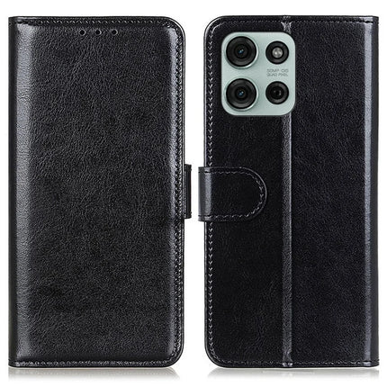 For Motorola Moto G75 5G Case Crazy Horse Texture PU Leather Phone Stand Cover - Black