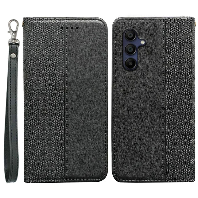 For Samsung Galaxy A36 5G / A56 5G Wallet Phone Case Strong Magnetic Checkered Pattern Imprint Leather Flip Cover - Black