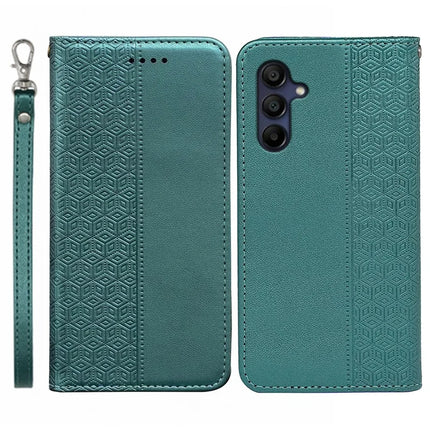 For Samsung Galaxy A36 5G / A56 5G Wallet Phone Case Strong Magnetic Checkered Pattern Imprint Leather Flip Cover - Green