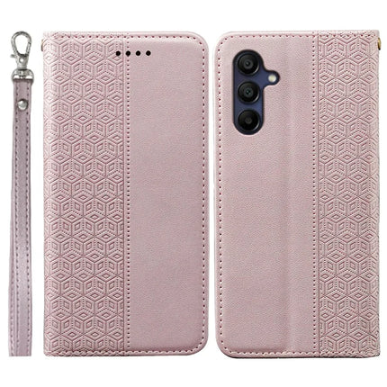 For Samsung Galaxy A36 5G / A56 5G Wallet Phone Case Strong Magnetic Checkered Pattern Imprint Leather Flip Cover - Rose Gold