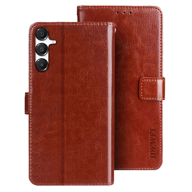 IDEWEI For Samsung Galaxy A36 5G / A56 5G Stand Case Crazy Horse Texture Leather Phone Cover - Brown