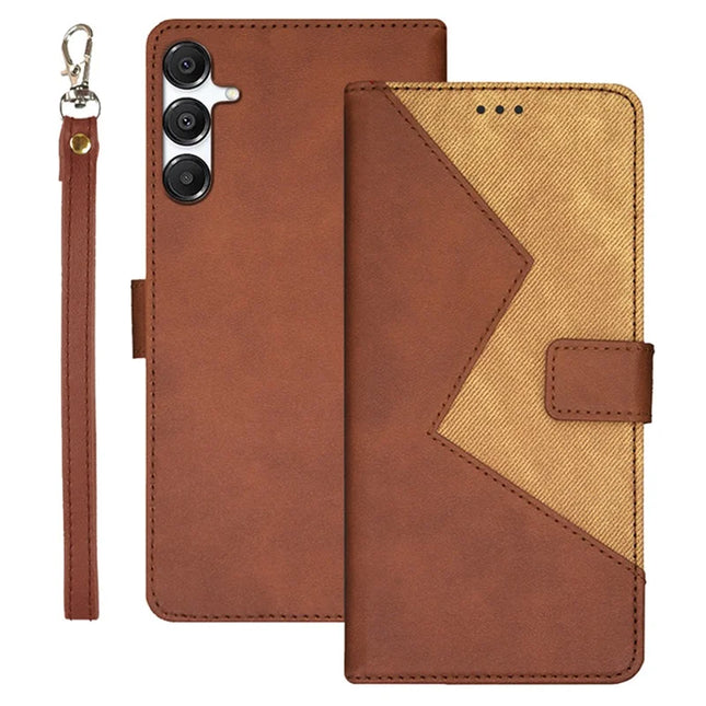 IDEWEI For Samsung Galaxy A36 5G / A56 5G Case Card Slots Splicing Color Leather Phone Cover - Brown