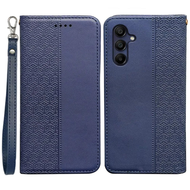 For Samsung Galaxy A36 5G / A56 5G Wallet Phone Case Strong Magnetic Checkered Pattern Imprint Leather Flip Cover - Blue