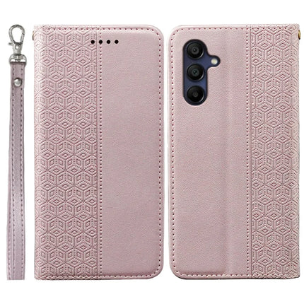For Samsung Galaxy A36 5G / A56 5G Wallet Phone Case Strong Magnetic Checkered Pattern Imprint Leather Flip Cover - Rose Gold