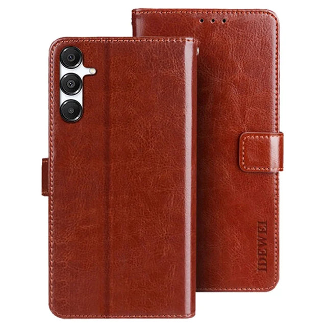 IDEWEI For Samsung Galaxy A36 5G / A56 5G Stand Case Crazy Horse Texture Leather Phone Cover - Brown