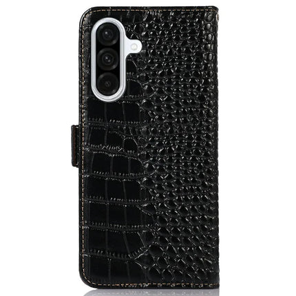 For Samsung Galaxy A36 5G Case Crocodile Texture Genuine Cow Leather Phone Wallet Cover
