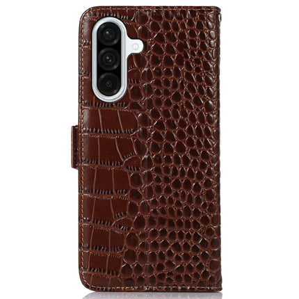 For Samsung Galaxy A36 5G Case Crocodile Texture Genuine Cow Leather Phone Wallet Cover