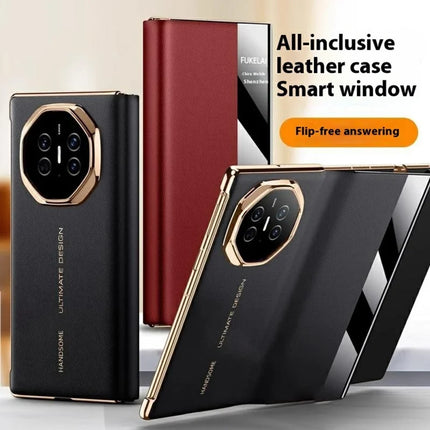 For Huawei Mate XT Ultimate Case View Window Genuine Cow Leather Smart Phone Cover