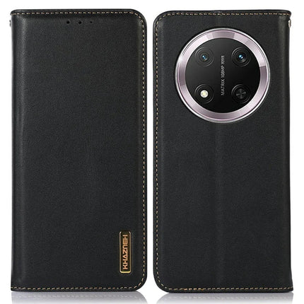 KHAZNEH For Honor Magic7 Lite 5G / X9c 5G / X60 Pro 5G Case Genuine Cow Leather Wallet Phone Cover Nappa Texture - Black