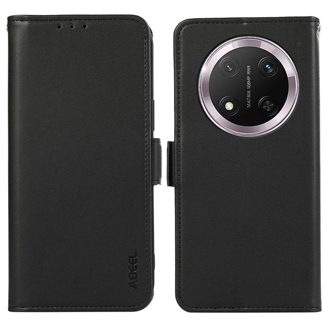 ABEEL For Honor Magic7 Lite 5G / X9c 5G / X60 Pro 5G Case Leather Phone Cover with RFID Blocking Wallet - Black