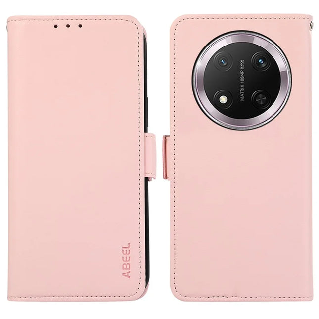 ABEEL For Honor Magic7 Lite 5G / X9c 5G / X60 Pro 5G Case Leather Phone Cover with RFID Blocking Wallet - Pink