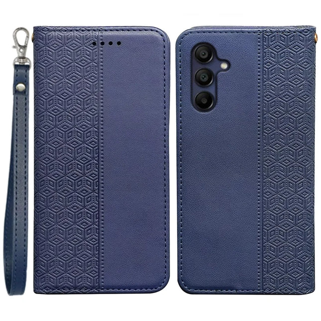 For Samsung Galaxy A26 5G Wallet Phone Case Strong Magnetic Checkered Pattern Imprint Leather Flip Cover - Blue