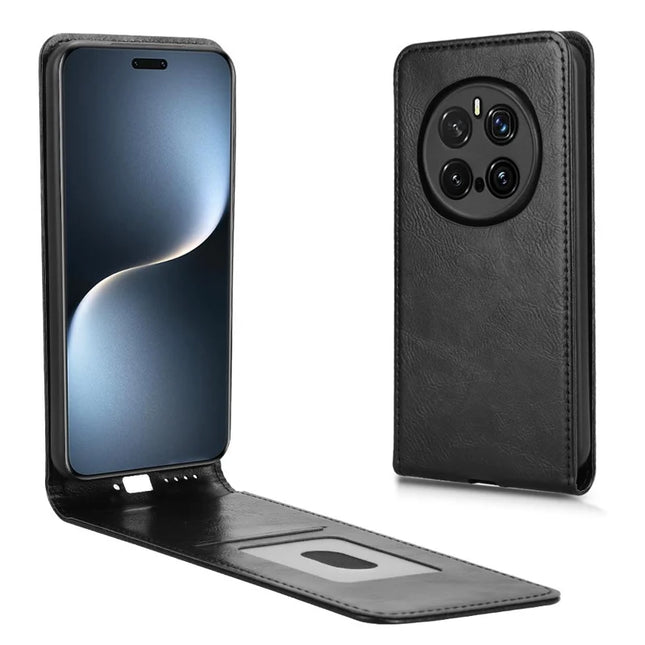 For Honor Magic7 Pro 5G Case with Card Slot Magnetic Vertical Flip Leather Phone Cover - Black